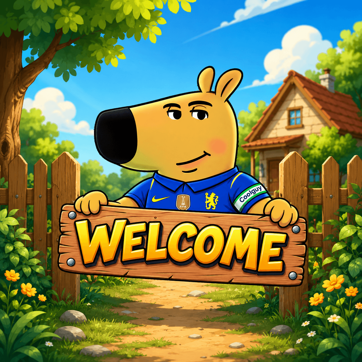 Cool Guy holding a WELCOME sign